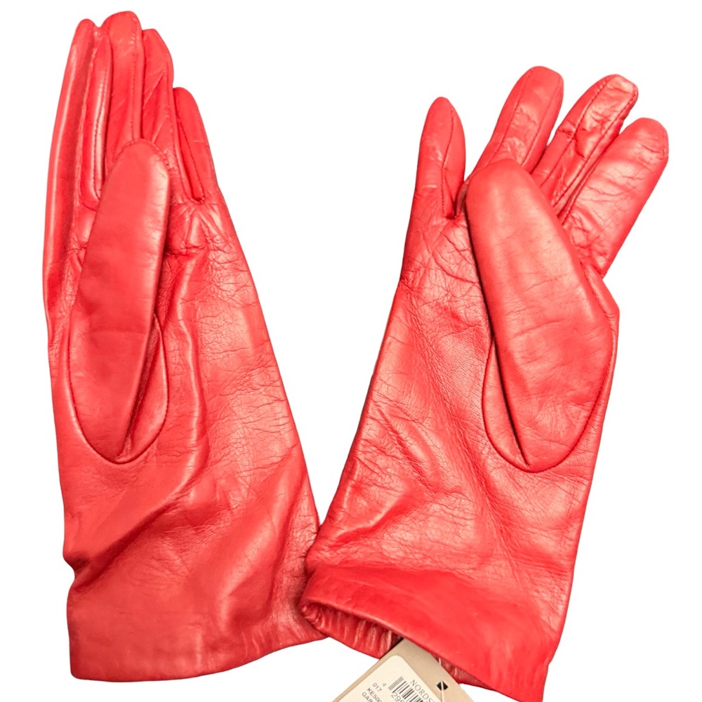 Nordstrom Size 7 Garnet Chic Brown Genuine Leather Gloves Cashmere Wool Lining